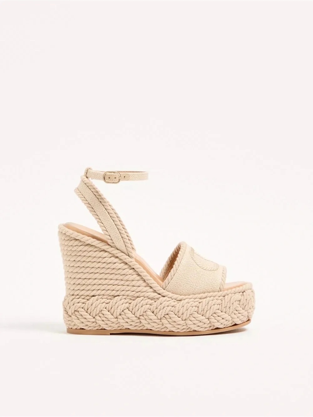 VALENTINO VLogo Torchon Wedge Sandal In Linen Canvas 130Mm 37 EU